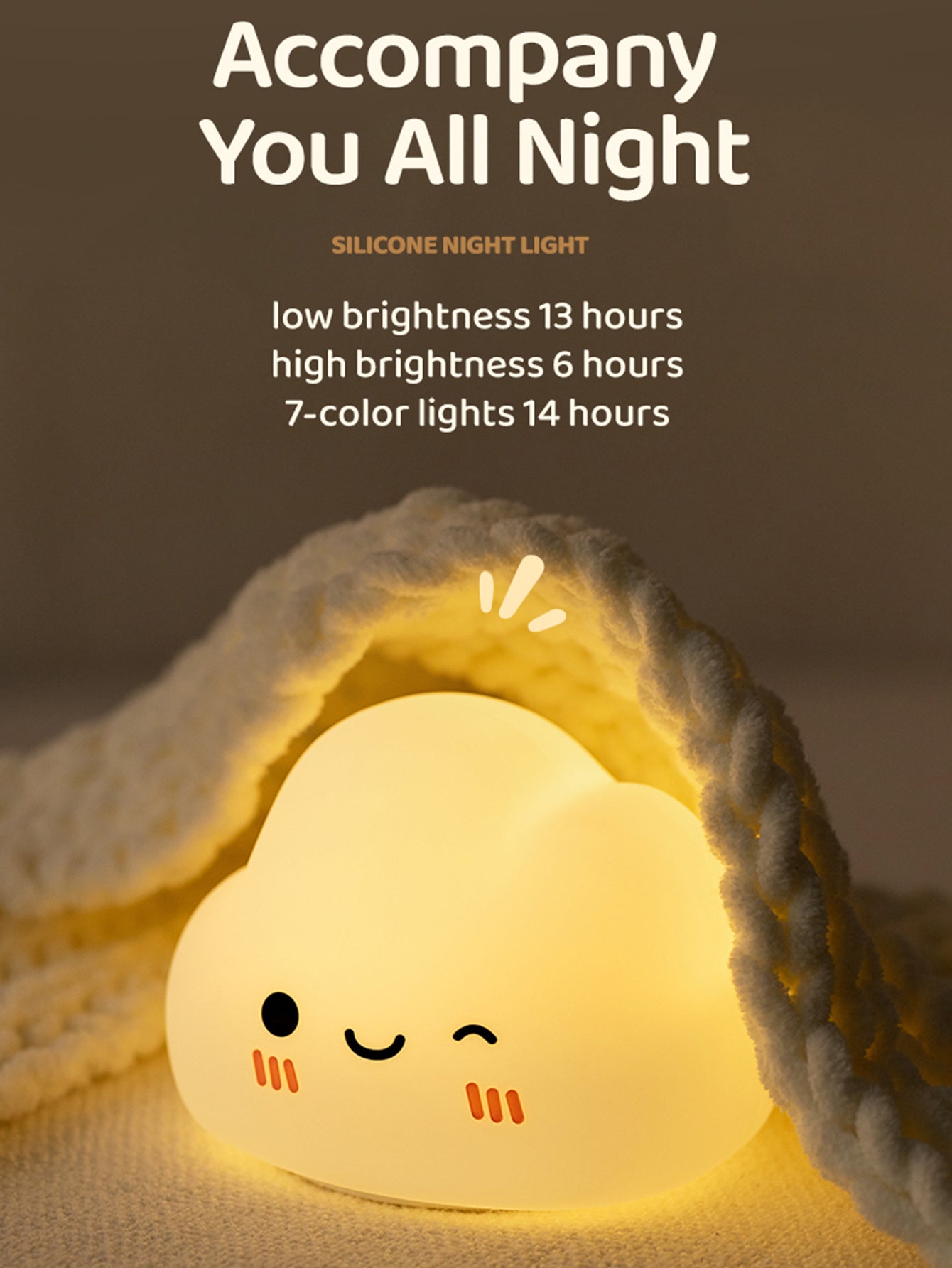 1pcs Cute Cloud Silicone LED Night Light for Bedside, Atmosphere Lamp, Baby Sleep Companion, Nursing Nightlight, Soothing Warm Glow, Easy Operation