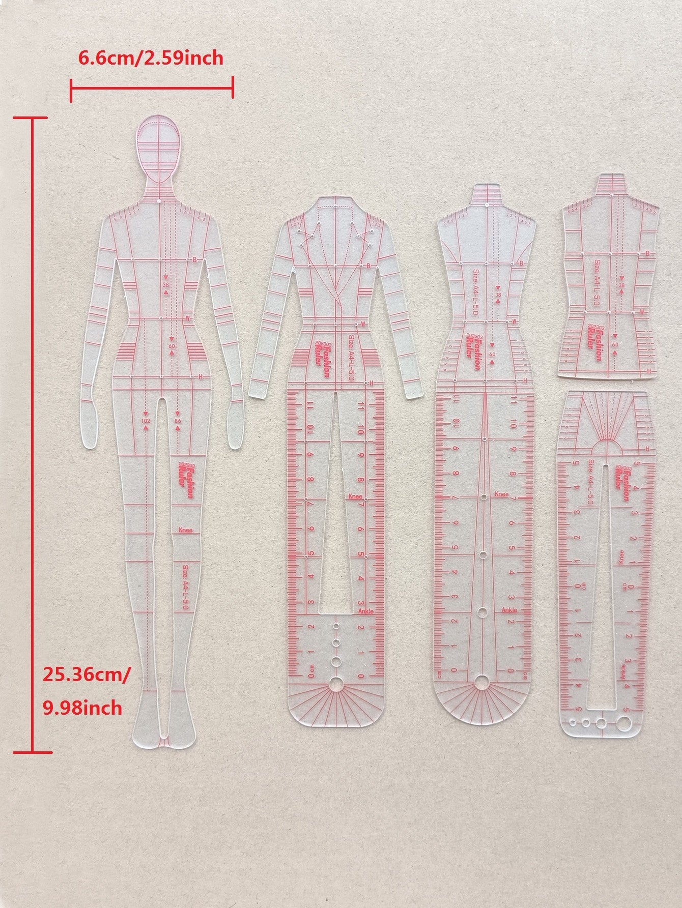 5pcs Body Design Clear Plastic Fashion Design Ruler, Illustrator Drawing Ruler, For Fashion Design