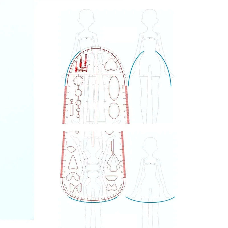 Fashion Designer Ruler Template Girls' Clothing Design Measurements Contains Body Proportion Guide Lines