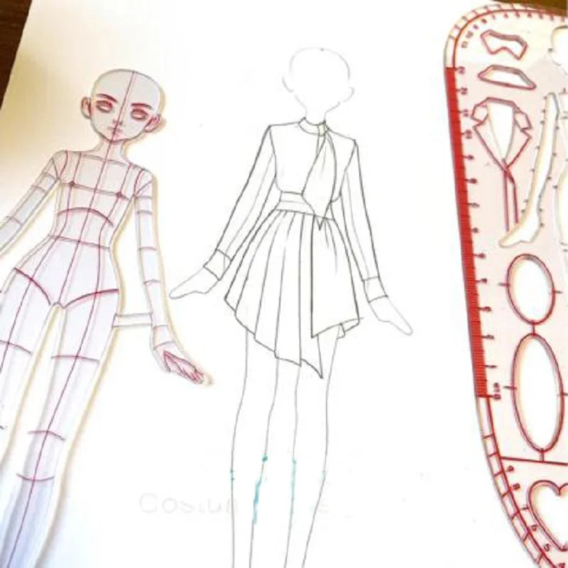 Fashion Designer Ruler Template Girls' Clothing Design Measurements Contains Body Proportion Guide Lines