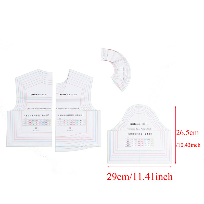 Multifunctional Girl Clothing Design Ruler Template: Top, Sleeve, and Collar Prototypes | Sewing and Fashion Design Tool