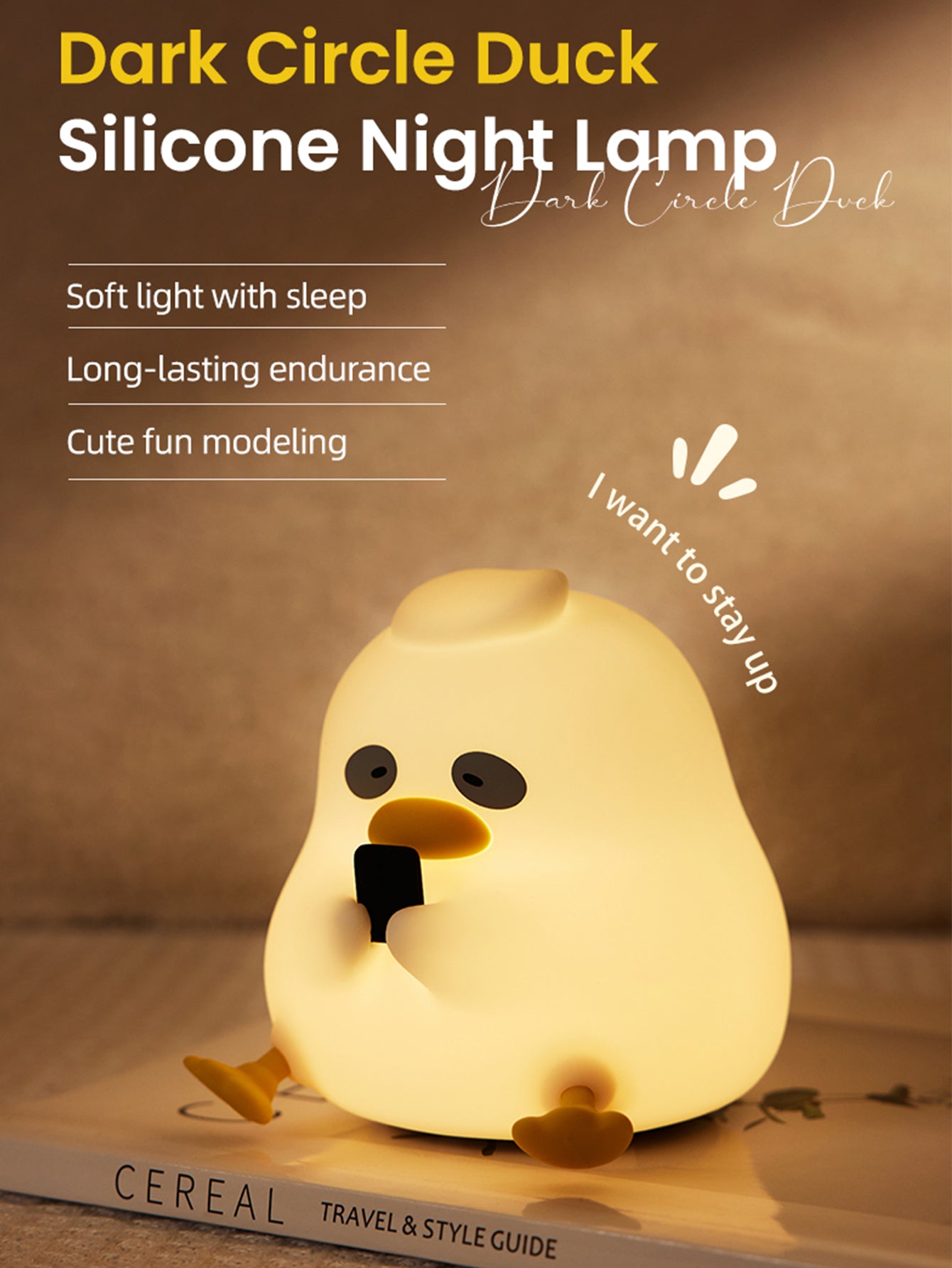 Adorable Silicone Duck LED Night Light - Rechargeable Tap Control, Adjustable Brightness, Long Battery Life, Soft Silicone Material