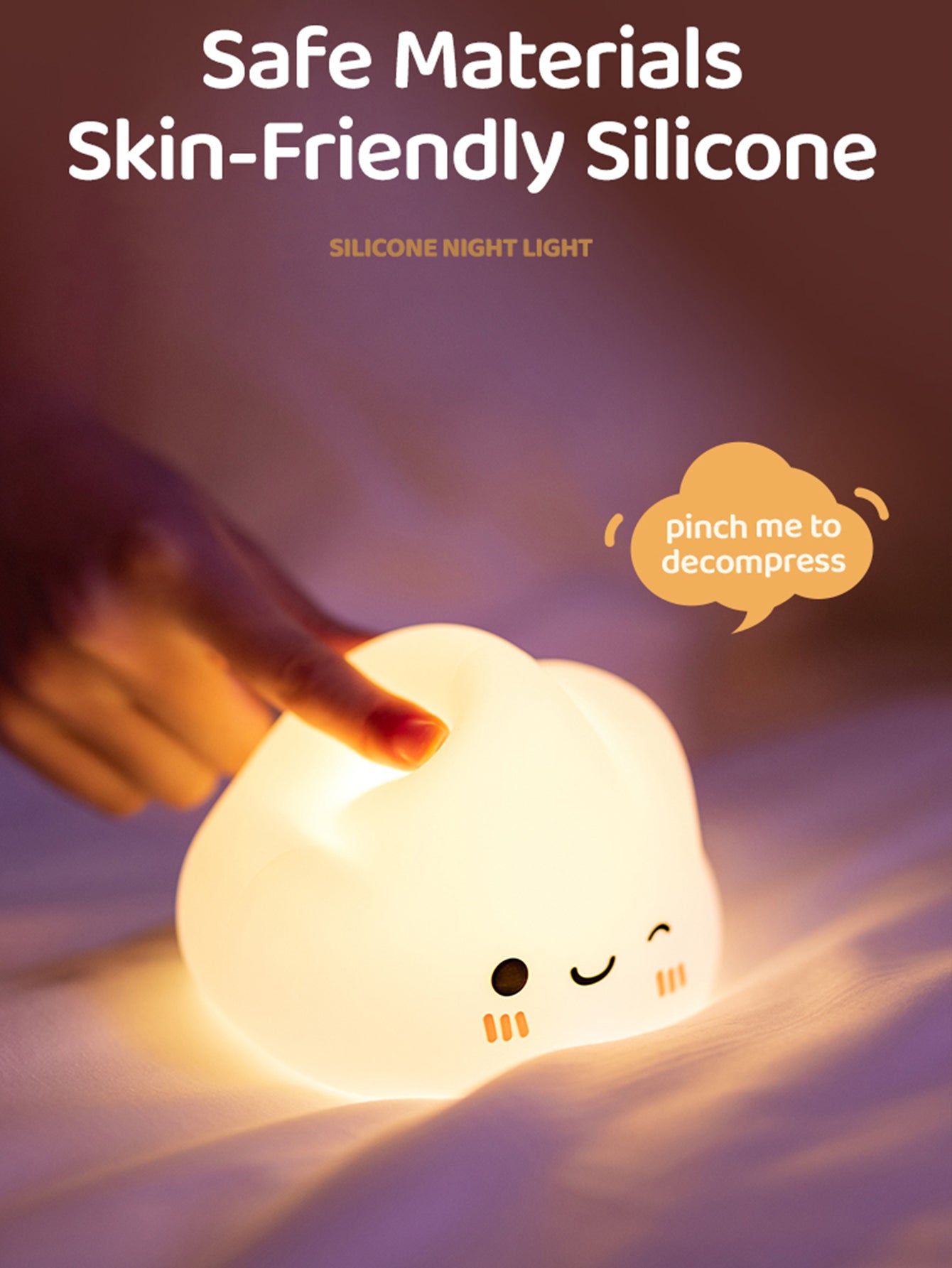 1pcs Cute Cloud Silicone LED Night Light for Bedside, Atmosphere Lamp, Baby Sleep Companion, Nursing Nightlight, Soothing Warm Glow, Easy Operation