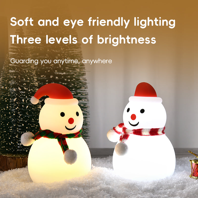 Cute Christmas Snowman Night Light - USB Rechargeable Touch Lamp, Color-Changing Atmosphere Gift with Soft Silicone, Adjustable Brightness, 30-Minute Timer