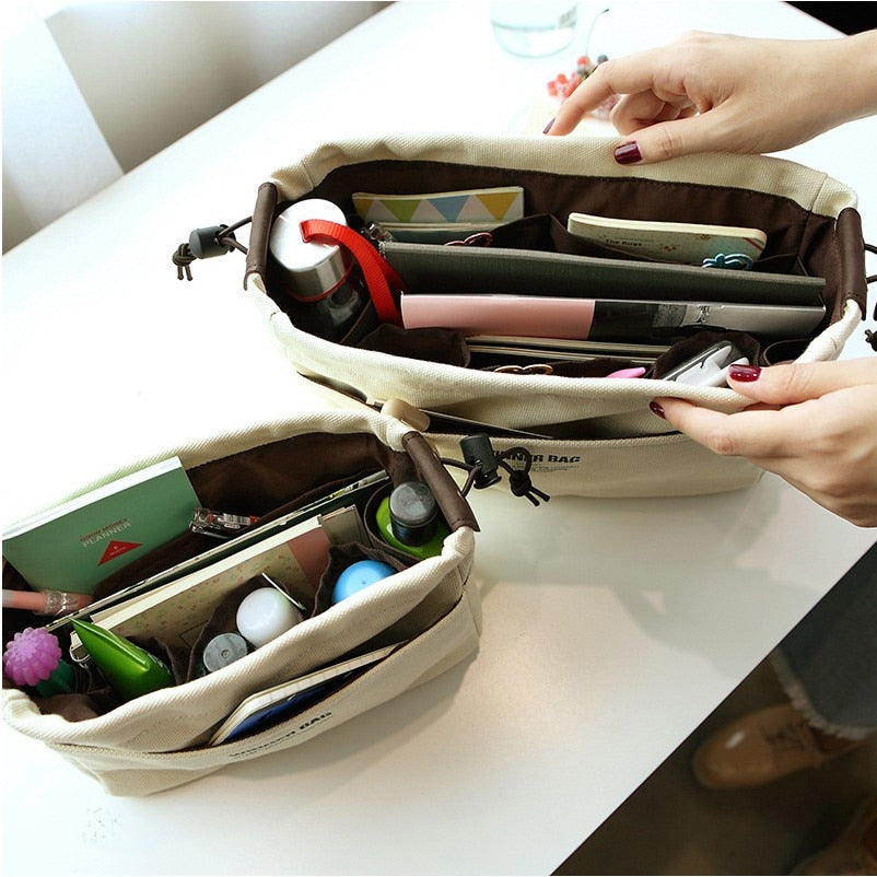 Canvas Purse Organizer Bag Inner Insert with Compartment Makeup Handbag