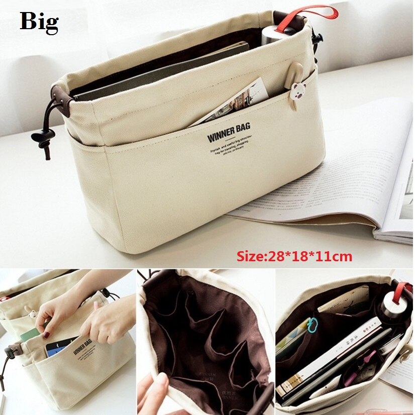 Canvas Purse Organizer Bag Inner Insert with Compartment Makeup Handbag