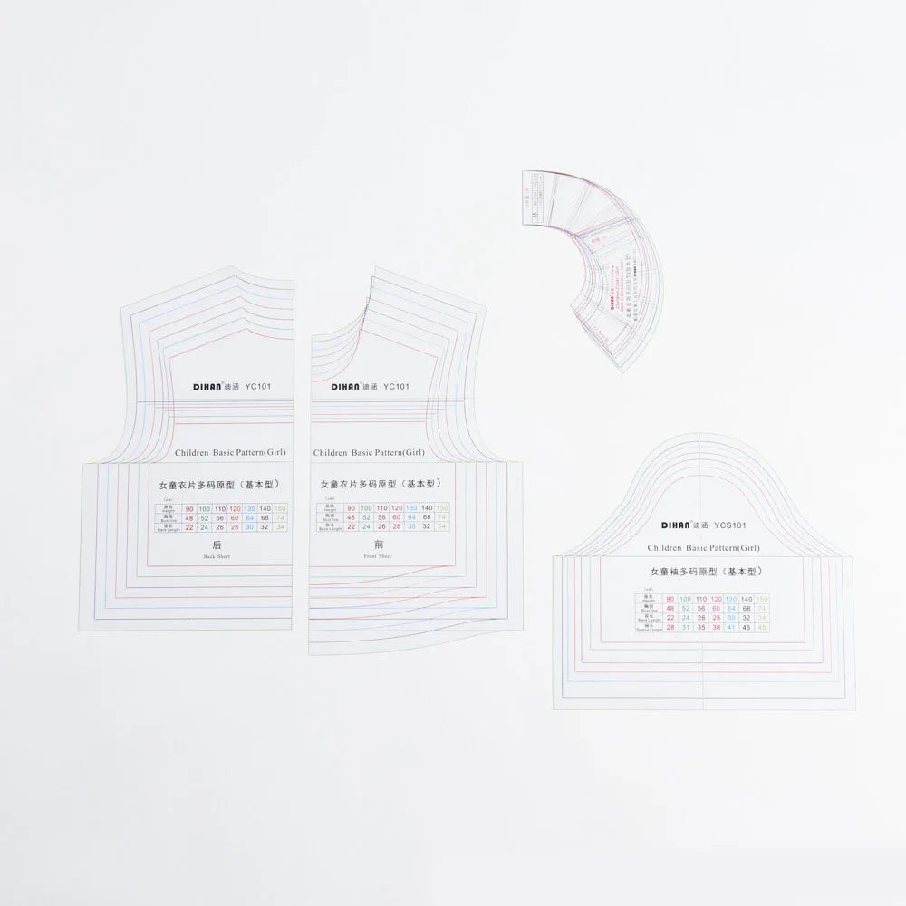 Multifunctional Girl Clothing Design Ruler Template: Top, Sleeve, and Collar Prototypes | Sewing and Fashion Design Tool