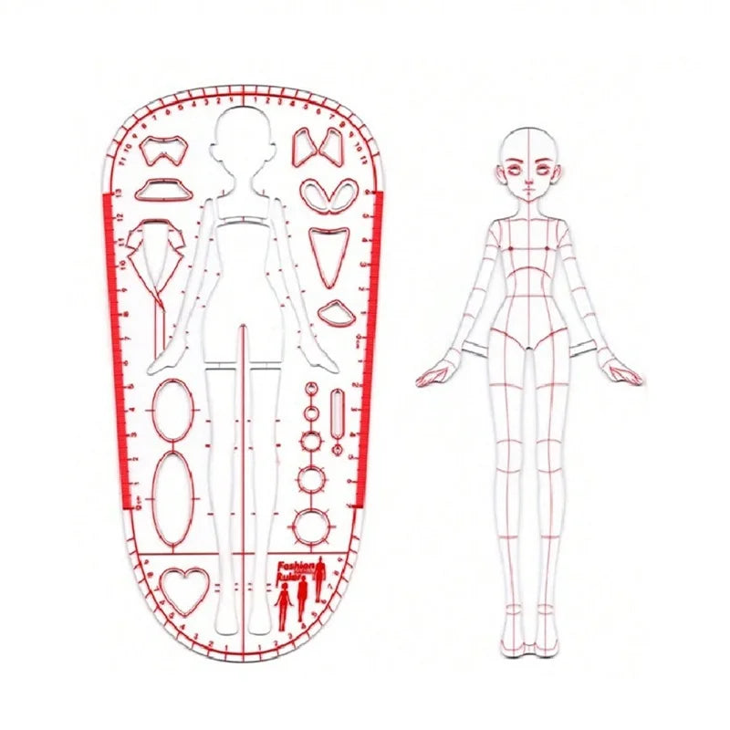 Fashion Designer Ruler Template Girls' Clothing Design Measurements Contains Body Proportion Guide Lines