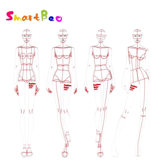 Fashion Illustration Rulers 4 Models Female Clothing Design Effect Diagram Fashion Painting Human Body Dynamic Template Ruler
