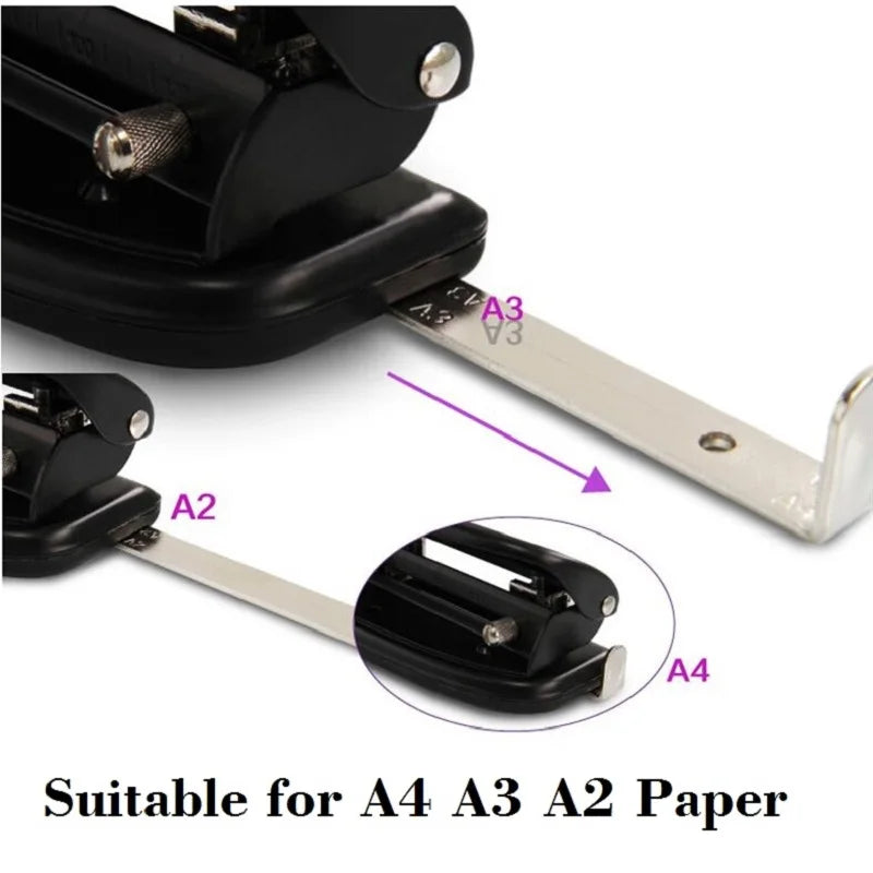 4-Hole Adjustable Hole Punch with Mark Ruler | For A2/A3/A4 Paper | 10-Sheet Capacity | 6mm Holes