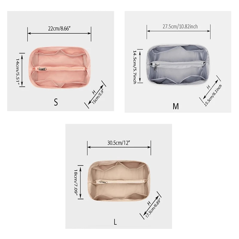 Nylon Bag, Inner Liner, Large, Medium, Small Inner Pockets, Sorting, Separation, Storage Lining Cosmetic Cases