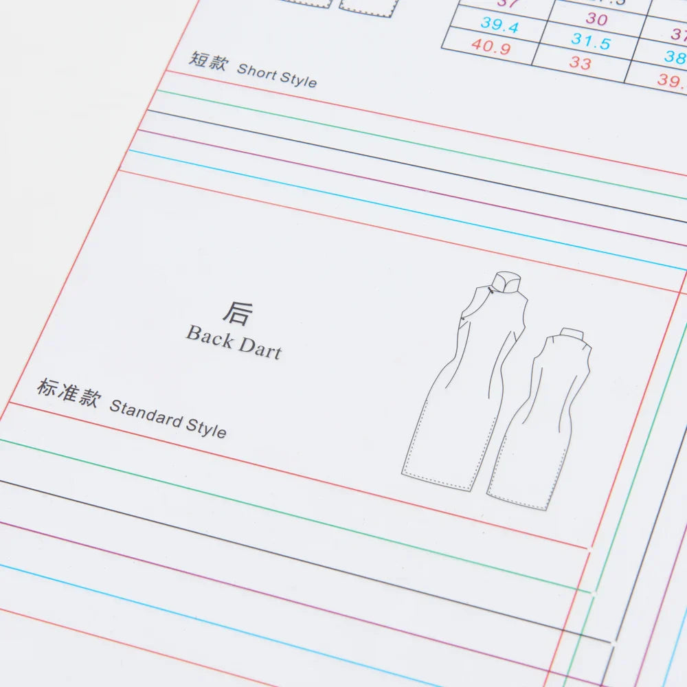 Mordern Cheongsam Sewing Pattern Transparent Plastic Basic Paper Pattern of Qipao with Multi-sizes in One Set Designer Chinese Cheongsam