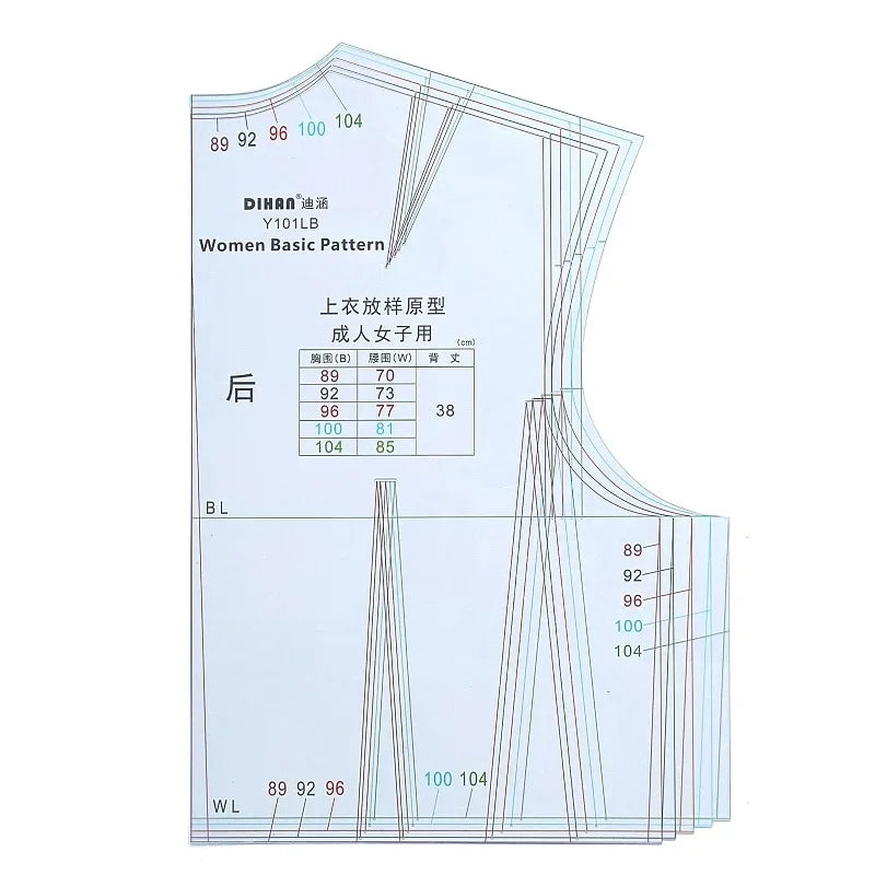 Clocore Professional Pattern Making Ruler L Size | 1:1 Full-Scale Sewing Template for Women's Fashion Design - Multi-Purpose Cloth Prototype Tool (Model 101L)