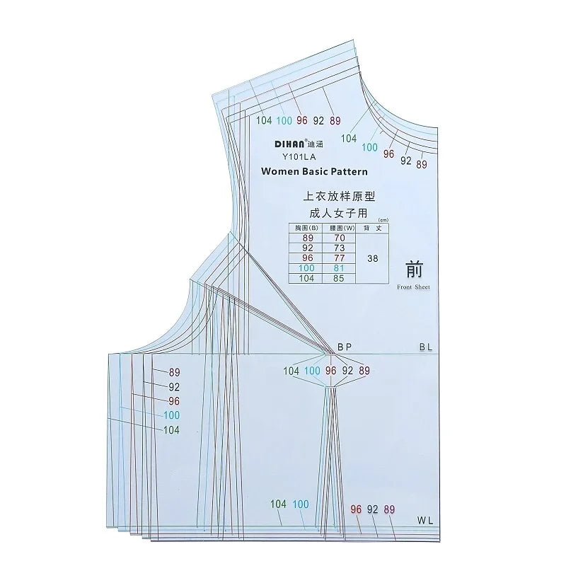 Clocore Professional Pattern Making Ruler L Size | 1:1 Full-Scale Sewing Template for Women's Fashion Design - Multi-Purpose Cloth Prototype Tool (Model 101L)