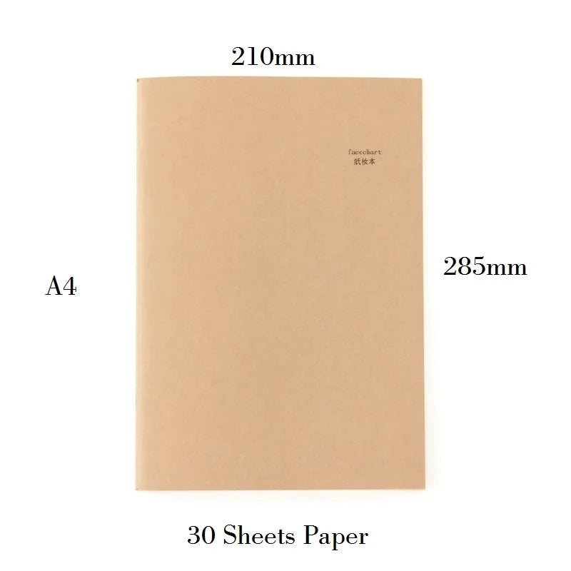 Clocore A4 Facechart Paper Makeup Notebook Professional Makeup Artist Practice Template Make Up Drawing Book, 30 Sheets Paper