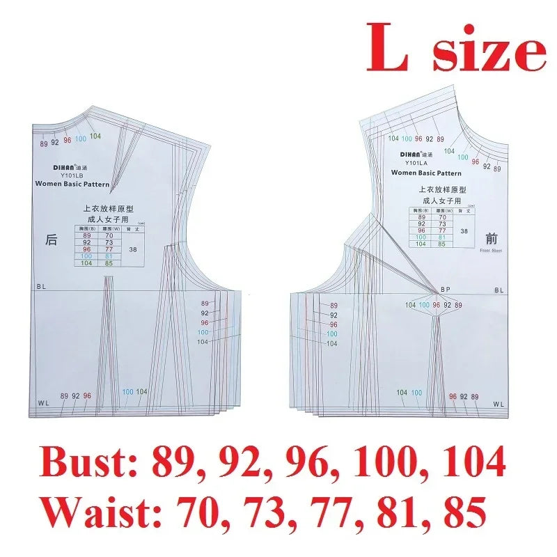 Clocore Professional Pattern Making Ruler L Size | 1:1 Full-Scale Sewing Template for Women's Fashion Design - Multi-Purpose Cloth Prototype Tool (Model 101L)