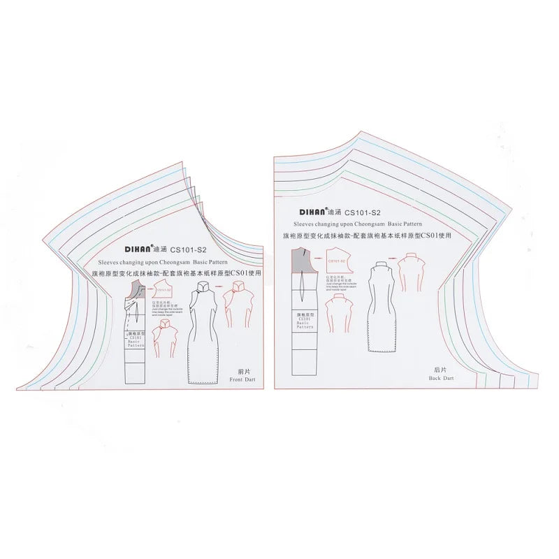CS101 Cheongsam Sleeve Pattern Making Template – Sleeveless, Cap & Long Sleeve Options