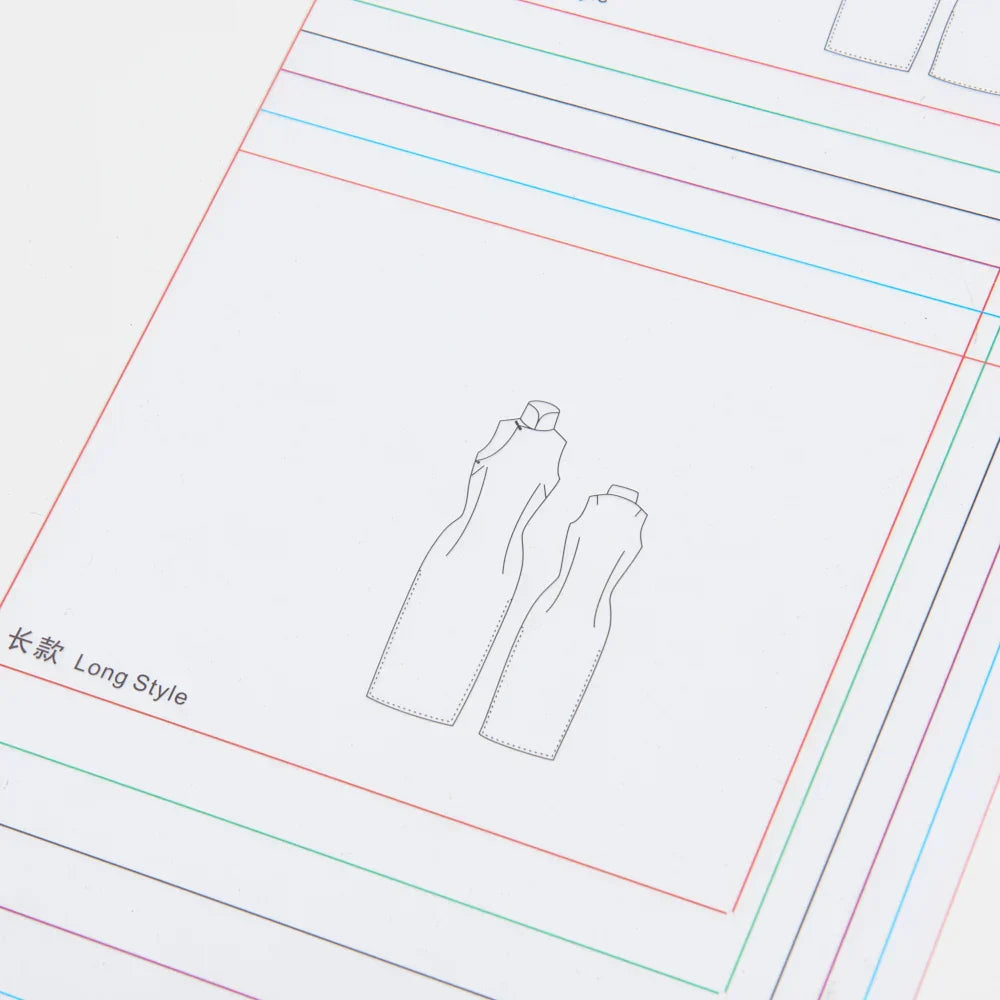 Mordern Cheongsam Sewing Pattern Transparent Plastic Basic Paper Pattern of Qipao with Multi-sizes in One Set Designer Chinese Cheongsam