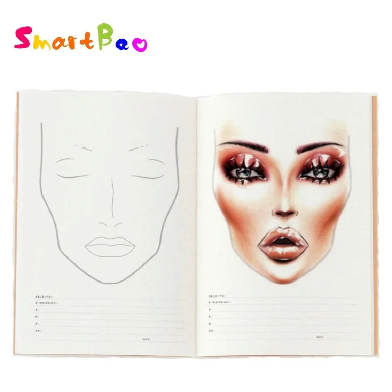 Clocore A4 Facechart Paper Makeup Notebook Professional Makeup Artist Practice Template Make Up Drawing Book, 30 Sheets Paper