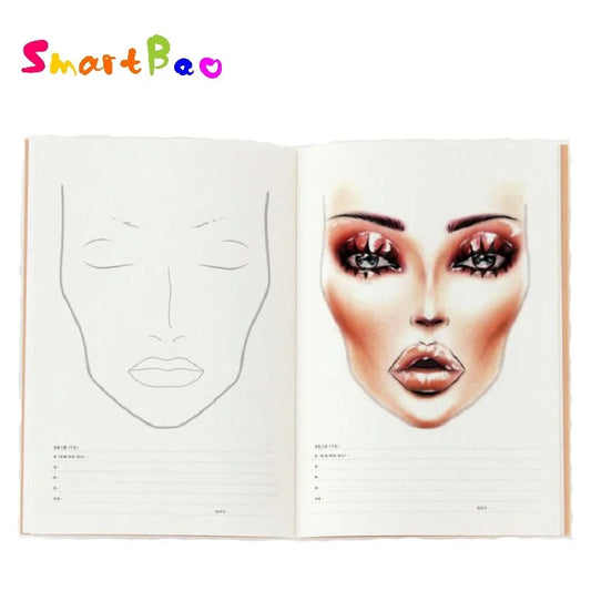 Clocore A4 Facechart Paper Makeup Notebook Professional Makeup Artist Practice Template Make Up Drawing Book, 30 Sheets Paper