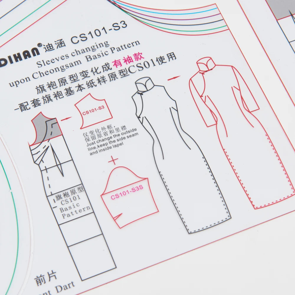Clocore Cheongsam Long-sleeved Style, Sleeve Transformation Template, Transparent Plastic. CS101-S3
