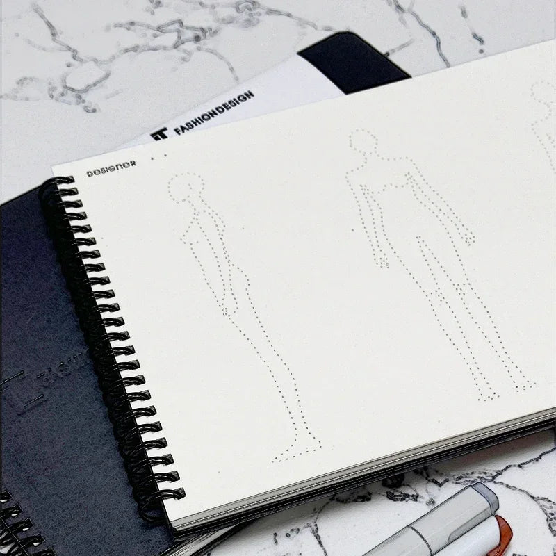 Fashion Design Sketchbook for Women’s Clothing | A4 Three-View Figure Template Notebook with Smooth 120gsm Art Paper, Metal Coil Binding