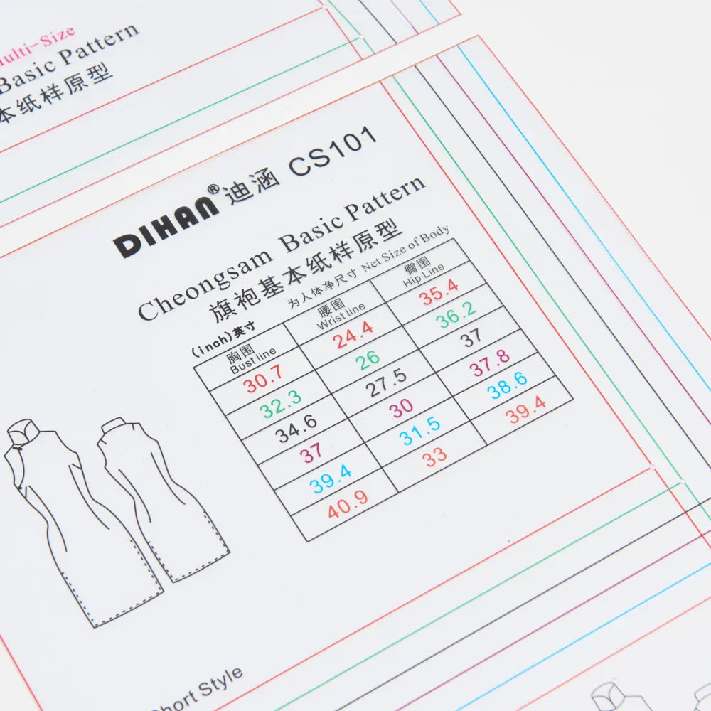 Mordern Cheongsam Sewing Pattern Transparent Plastic Basic Paper Pattern of Qipao with Multi-sizes in One Set Designer Chinese Cheongsam