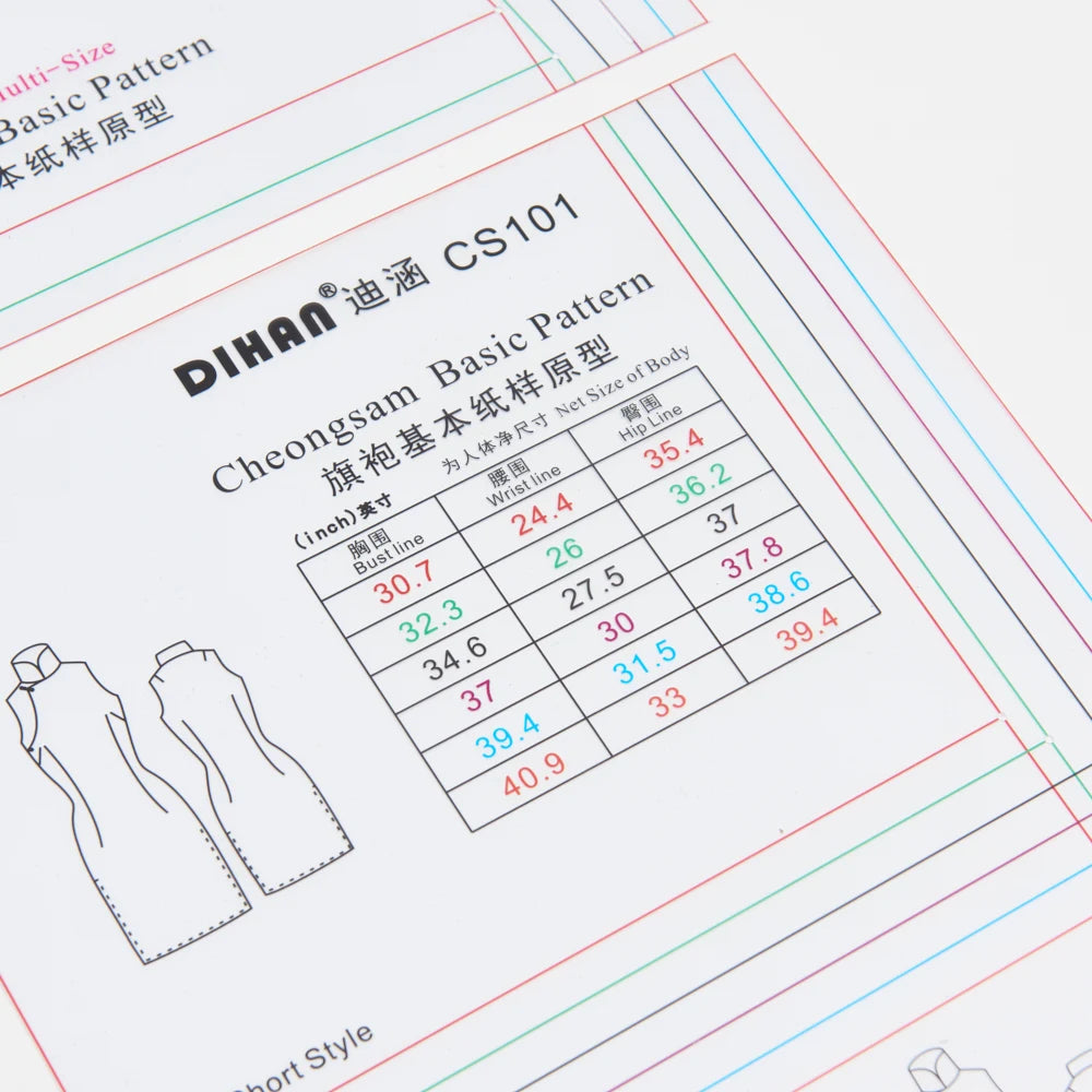 Clocore Sewing Pattern of Cheongsam Transparent Plastic Basic Paper Pattern of Qipao with Multi-sizes in One Set Designer Chinese Cheongsam