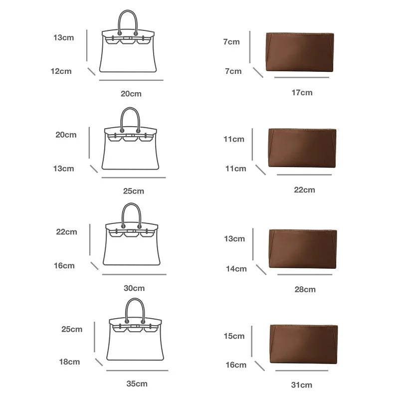 Custom Fit Birkin 20/25/30/35 Organizer Insert - Lightweight Nylon Liner with Interior Pockets & Zippered Compartment