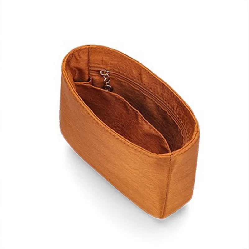 Premium Insert Organizer - Luxury Twill Satin Makeup Pouch & Storage Bag, Multi-Purpose Handbag Organizer with Structure Support & Lining Protector for Purse, Tote, Designer Bags