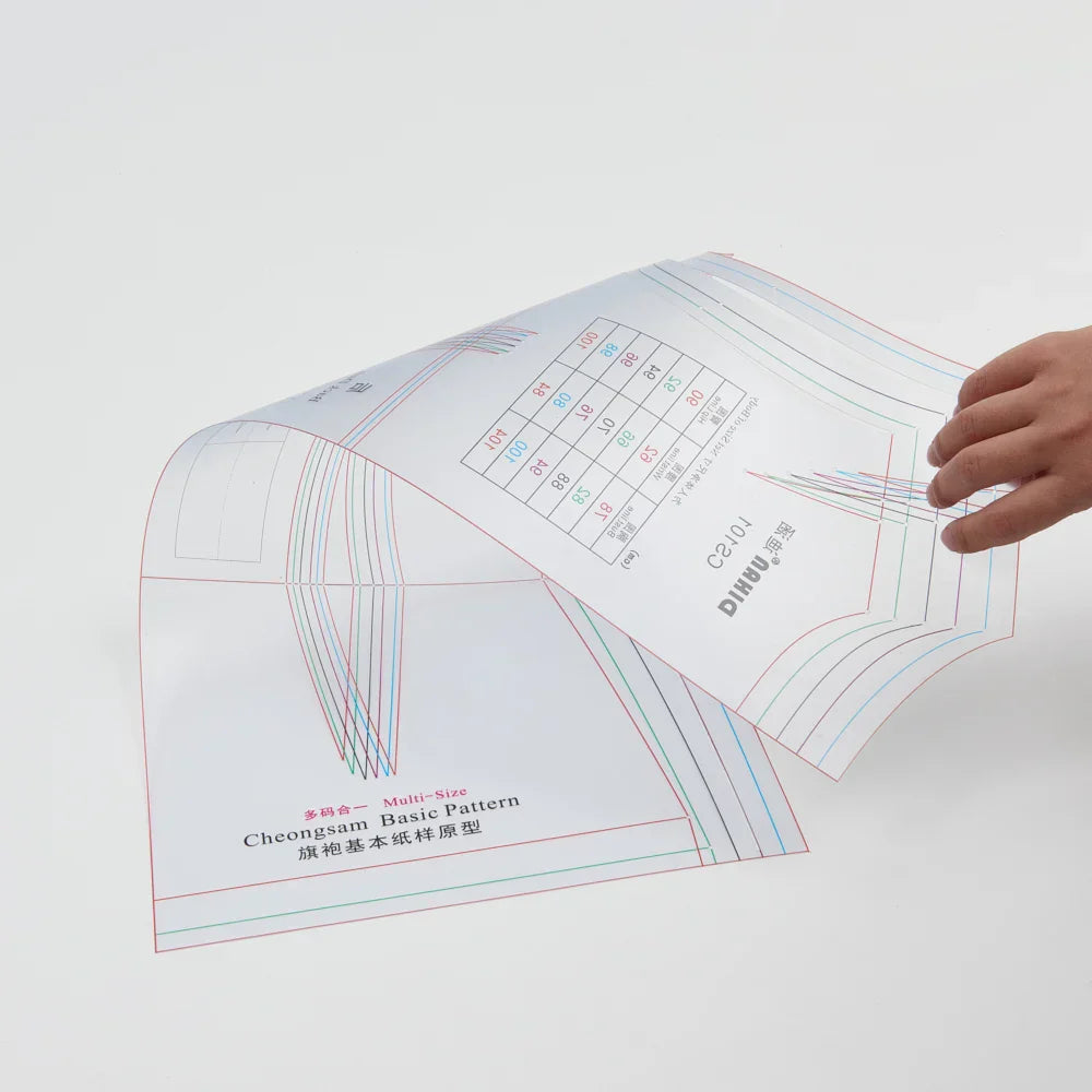 Mordern Cheongsam Sewing Pattern Transparent Plastic Basic Paper Pattern of Qipao with Multi-sizes in One Set Designer Chinese Cheongsam