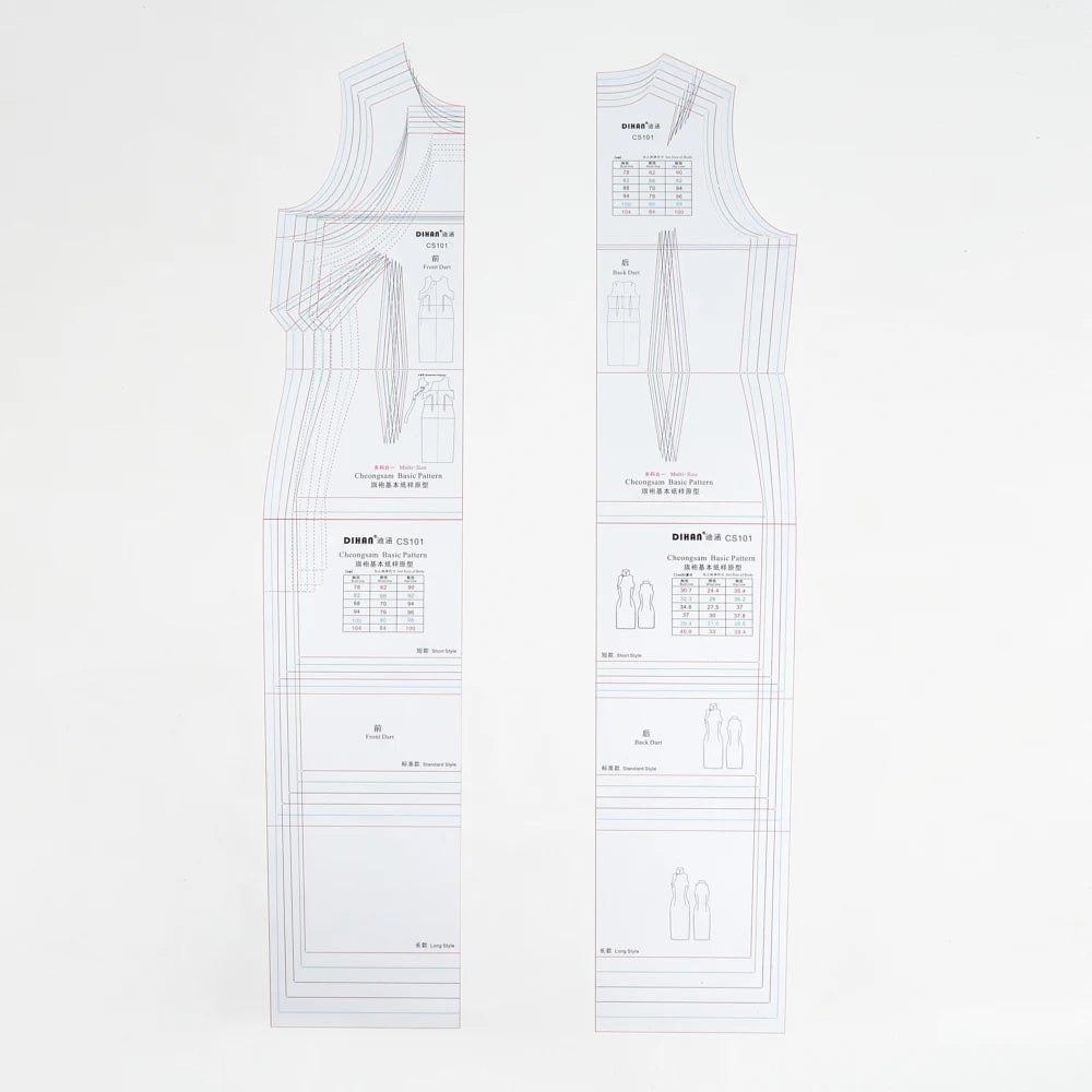 Clocore Sewing Pattern of Cheongsam Transparent Plastic Basic Paper Pattern of Qipao with Multi-sizes in One Set Designer Chinese Cheongsam