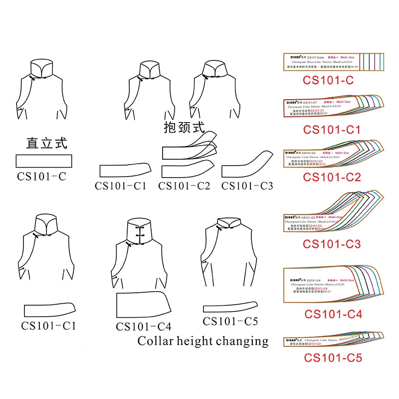 Clocore Transparent Plastic Template of The 6-piece Set for  Transformation of Cheongsam Stand-up Collar.CS101