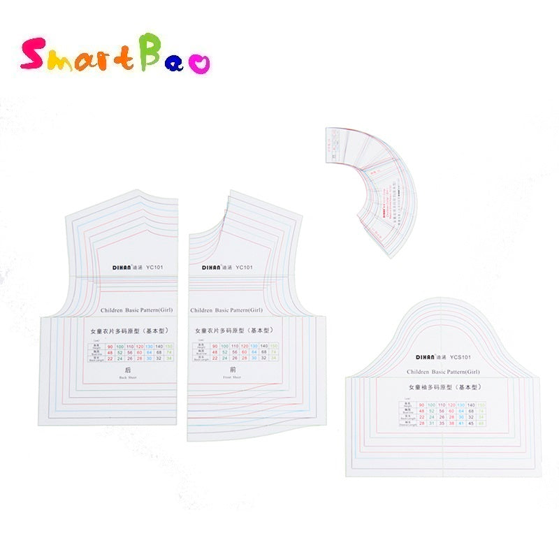 Multifunctional Girl Clothing Design Ruler Template: Top, Sleeve, and Collar Prototypes | Sewing and Fashion Design Tool