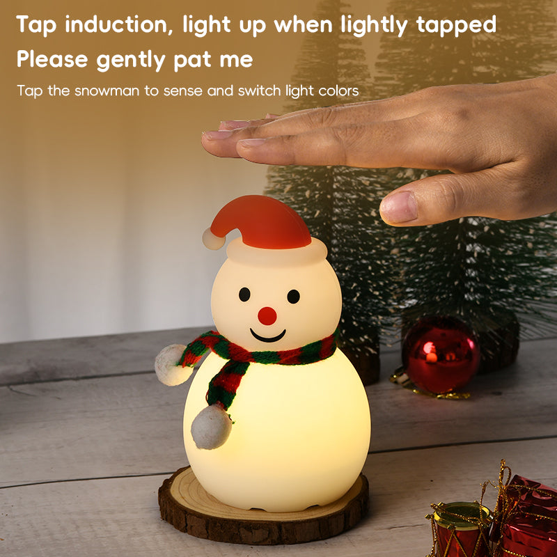 Cute Christmas Snowman Night Light - USB Rechargeable Touch Lamp, Color-Changing Atmosphere Gift with Soft Silicone, Adjustable Brightness, 30-Minute Timer