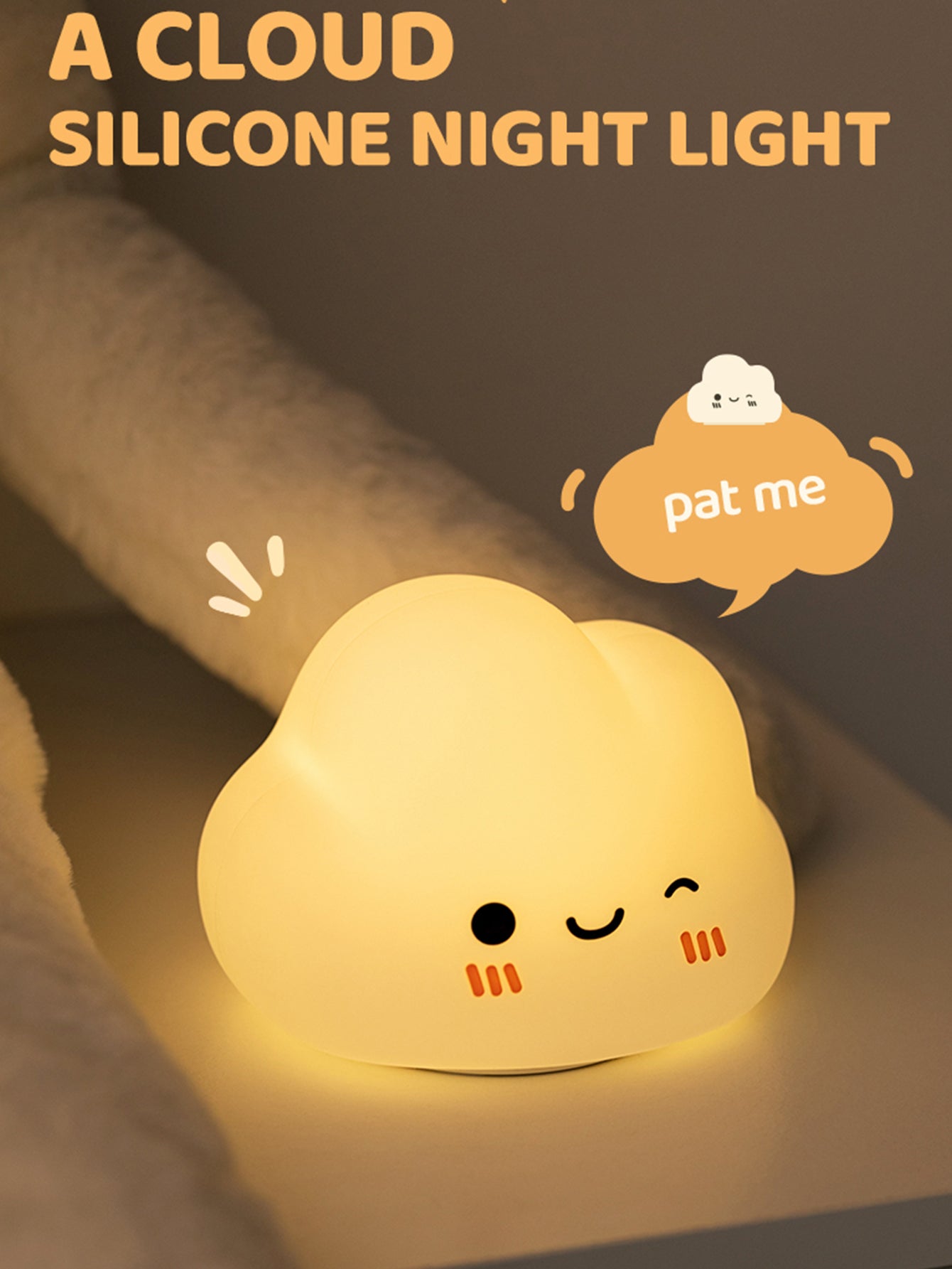 1pcs Cute Cloud Silicone LED Night Light for Bedside, Atmosphere Lamp, Baby Sleep Companion, Nursing Nightlight, Soothing Warm Glow, Easy Operation