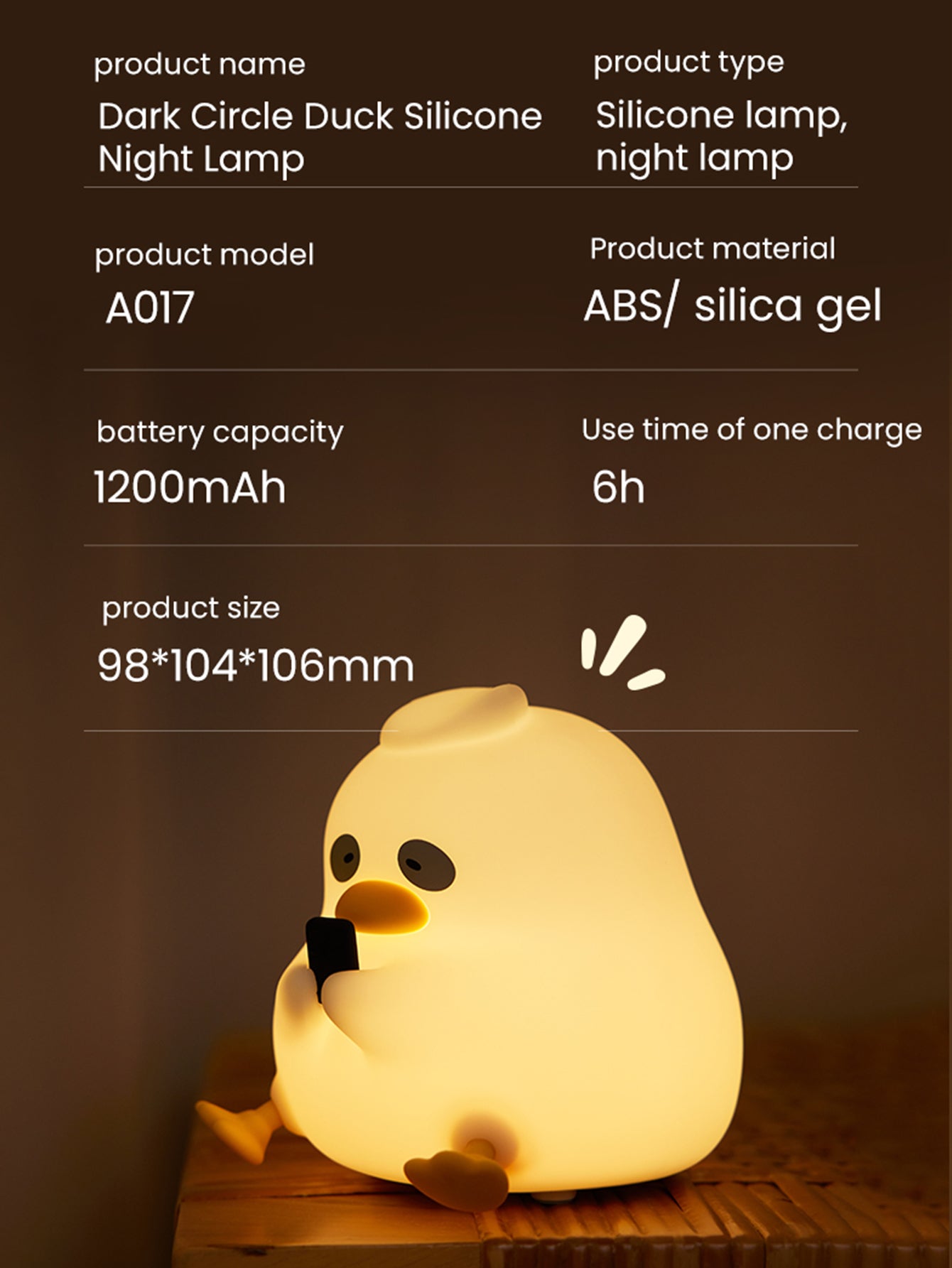 Adorable Silicone Duck LED Night Light - Rechargeable Tap Control, Adjustable Brightness, Long Battery Life, Soft Silicone Material