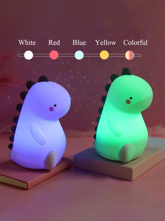 Dinosaur Silicone Night Light, Induction Colorful Cartoon Atmosphere Light, Bedside Charging Color Changing Clapping Light, Built-in 1200mAH Battery, with Type-C Charging Cable