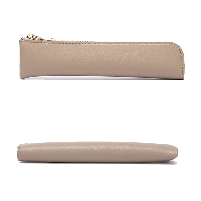 Small Pencil Case Durable Zipper Pu Leather Long Thin Pencil Case