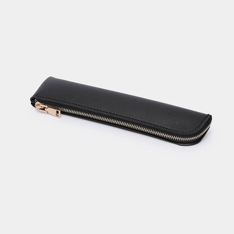 Small Pencil Case Durable Zipper Pu Leather Long Thin Pencil Case