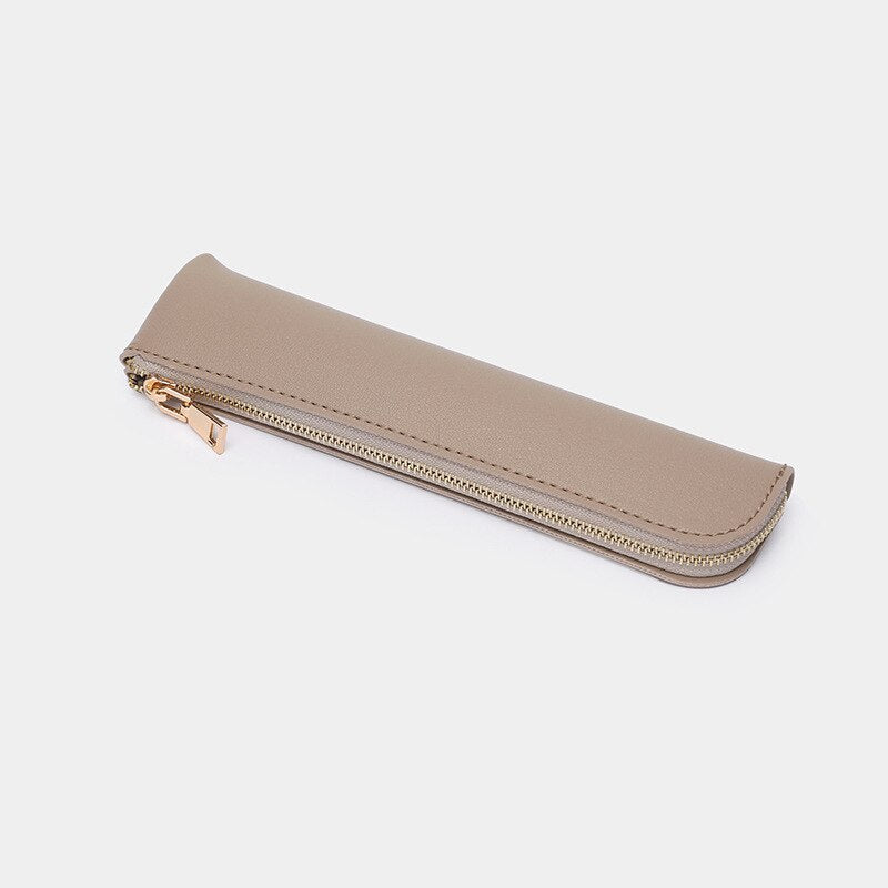 Small Pencil Case Durable Zipper Pu Leather Long Thin Pencil Case