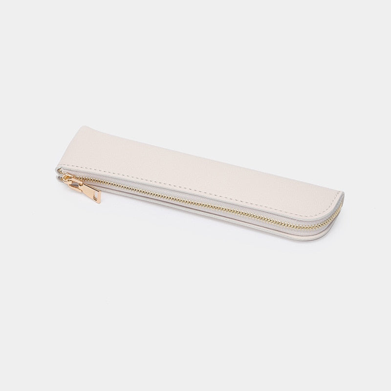 Small Pencil Case Durable Zipper Pu Leather Long Thin Pencil Case