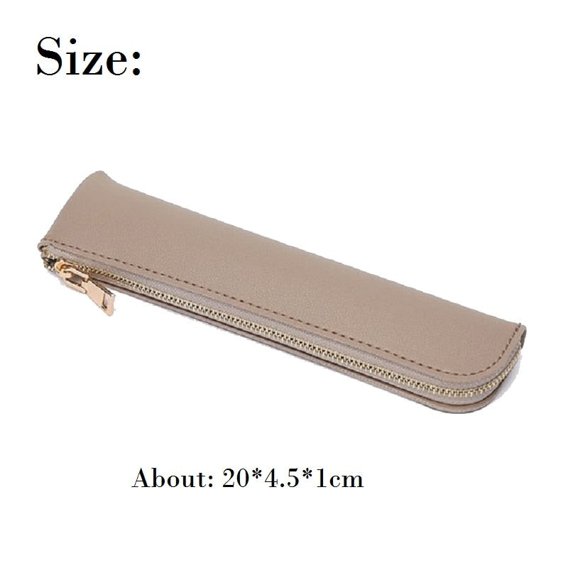 Small Pencil Case Durable Zipper Pu Leather Long Thin Pencil Case