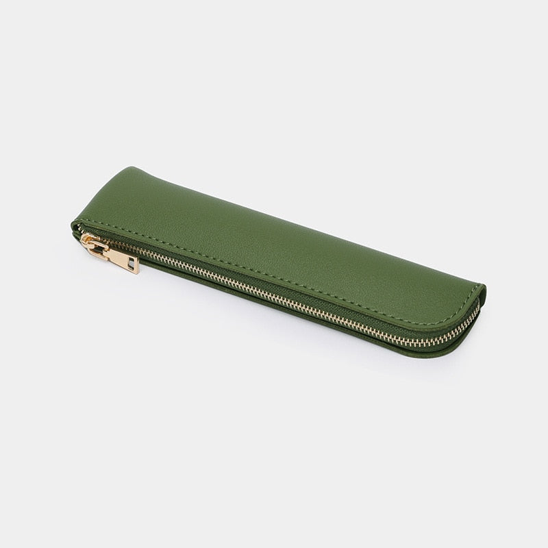 Small Pencil Case Durable Zipper Pu Leather Long Thin Pencil Case