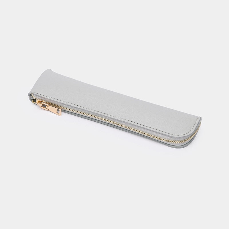 Small Pencil Case Durable Zipper Pu Leather Long Thin Pencil Case