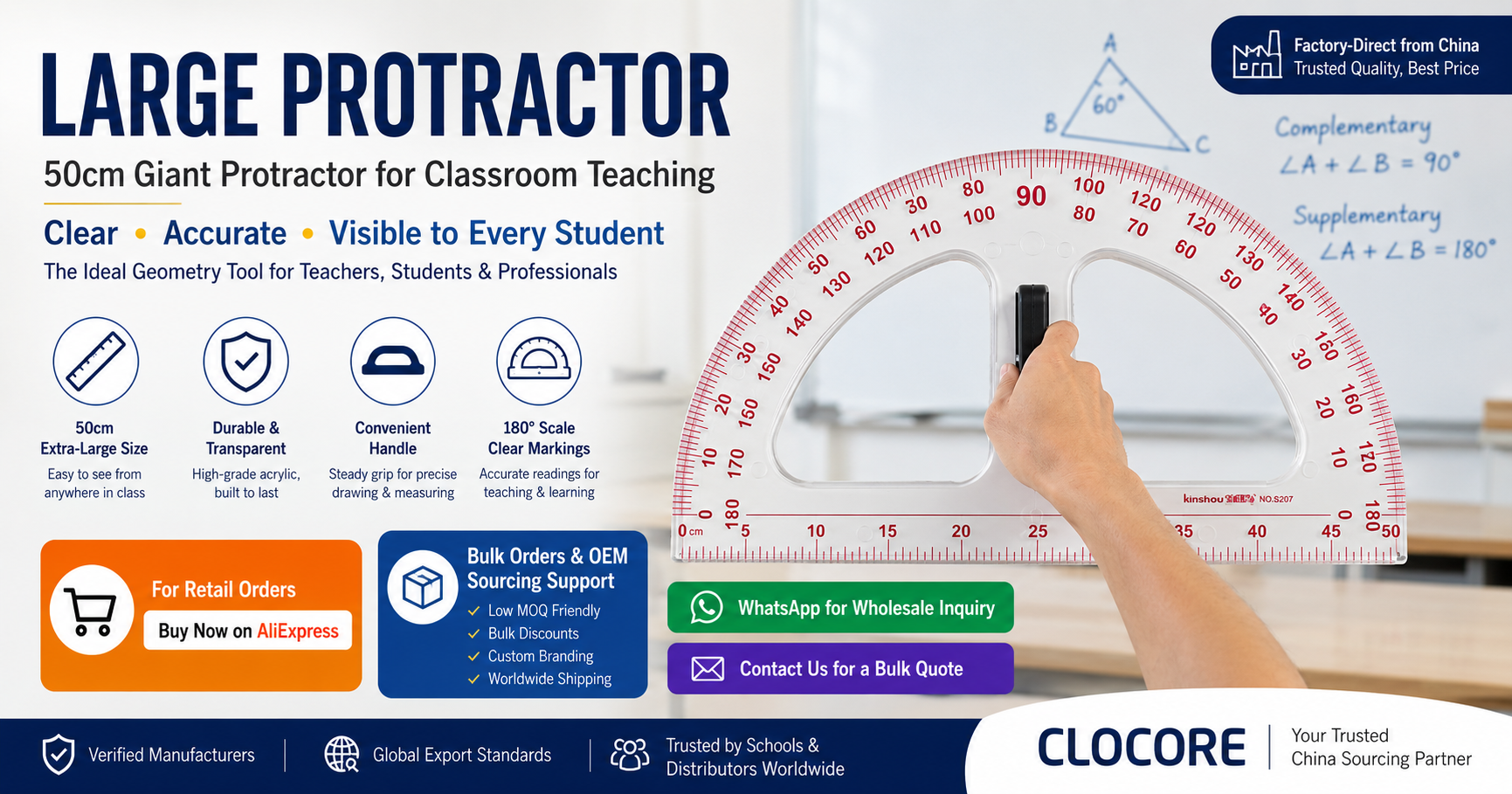 Large Protractor for Classroom Teaching | Giant Geometry Protractor ...