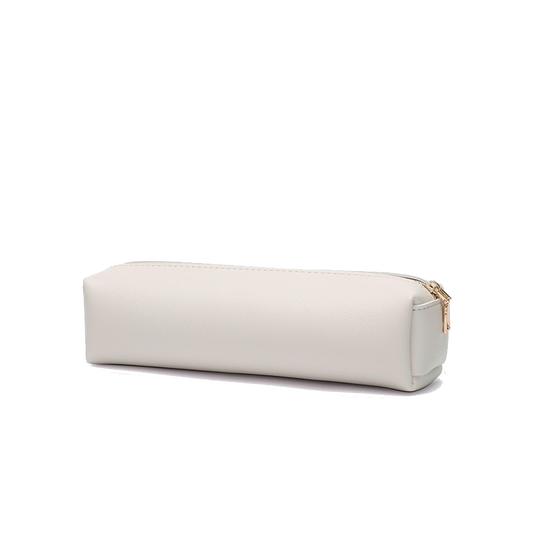 Custom PU leather pencil pouch in off-white with gold zipper - OEM sample from Guangzhou