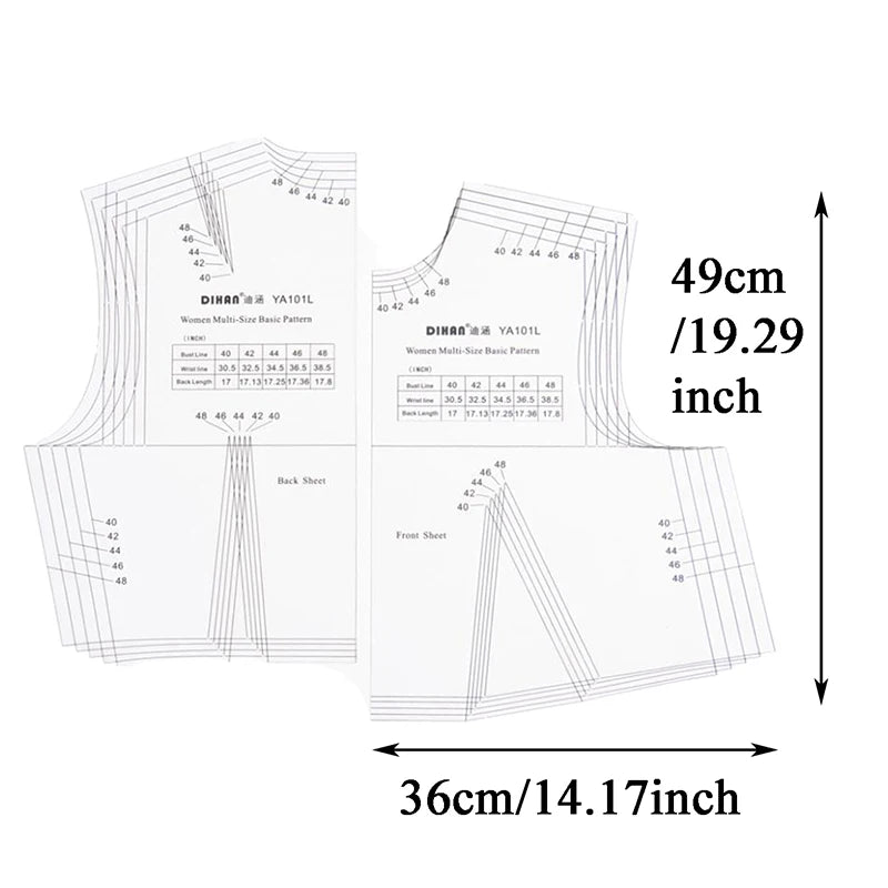 Clocore 1:1 Basic Inch Sewing Pattern L Size Fashion Women Prototype Full Scale Clothing Design Rulers Template Apparel Pattern Making YA101L