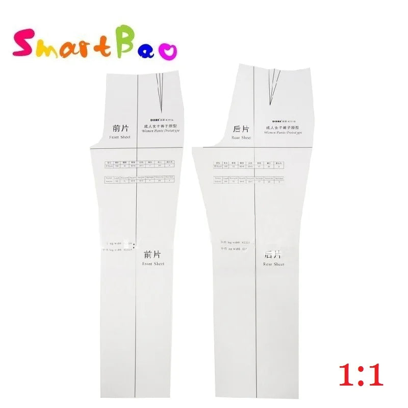 Clocore 1:1 Full Scale Women Pant Prototype Large Fashion Design Pattern Making Ruler Front Rear Sheet K111