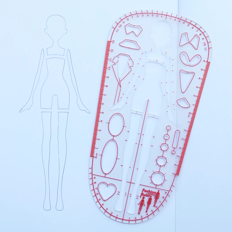 Fashion Designer Ruler Template Girls' Clothing Design Measurements Contains Body Proportion Guide Lines